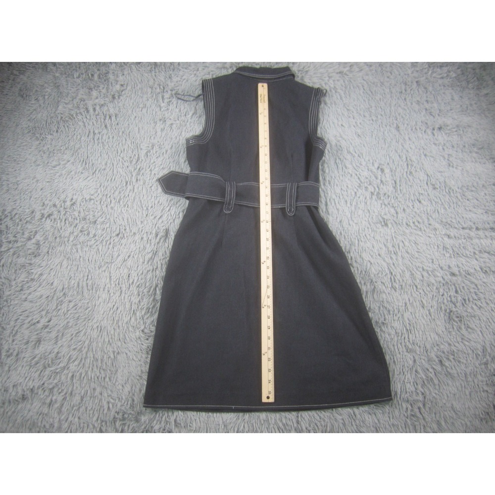 Sandra Darren Womens 10 Blue Denim-Look Sleeveless Belted Shirt Dress - Picture 7 of 10